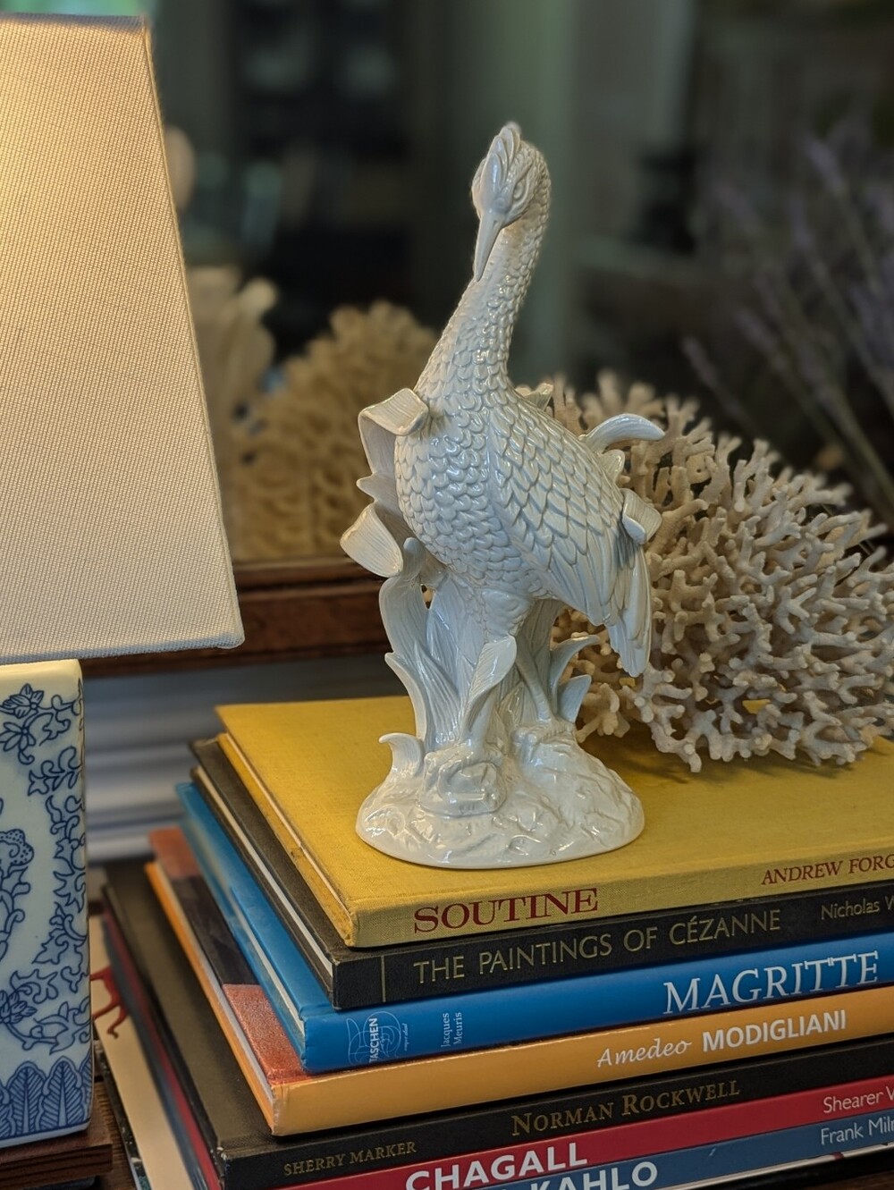 Fitz and Floyd White Porcelain Crane Candlestick Holder Vintage 1970's